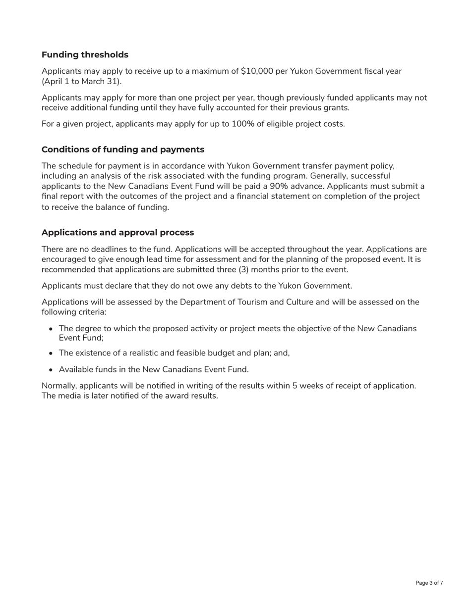 Form YG5988EQ New Canadians Event Fund Application - Yukon, Canada, Page 3