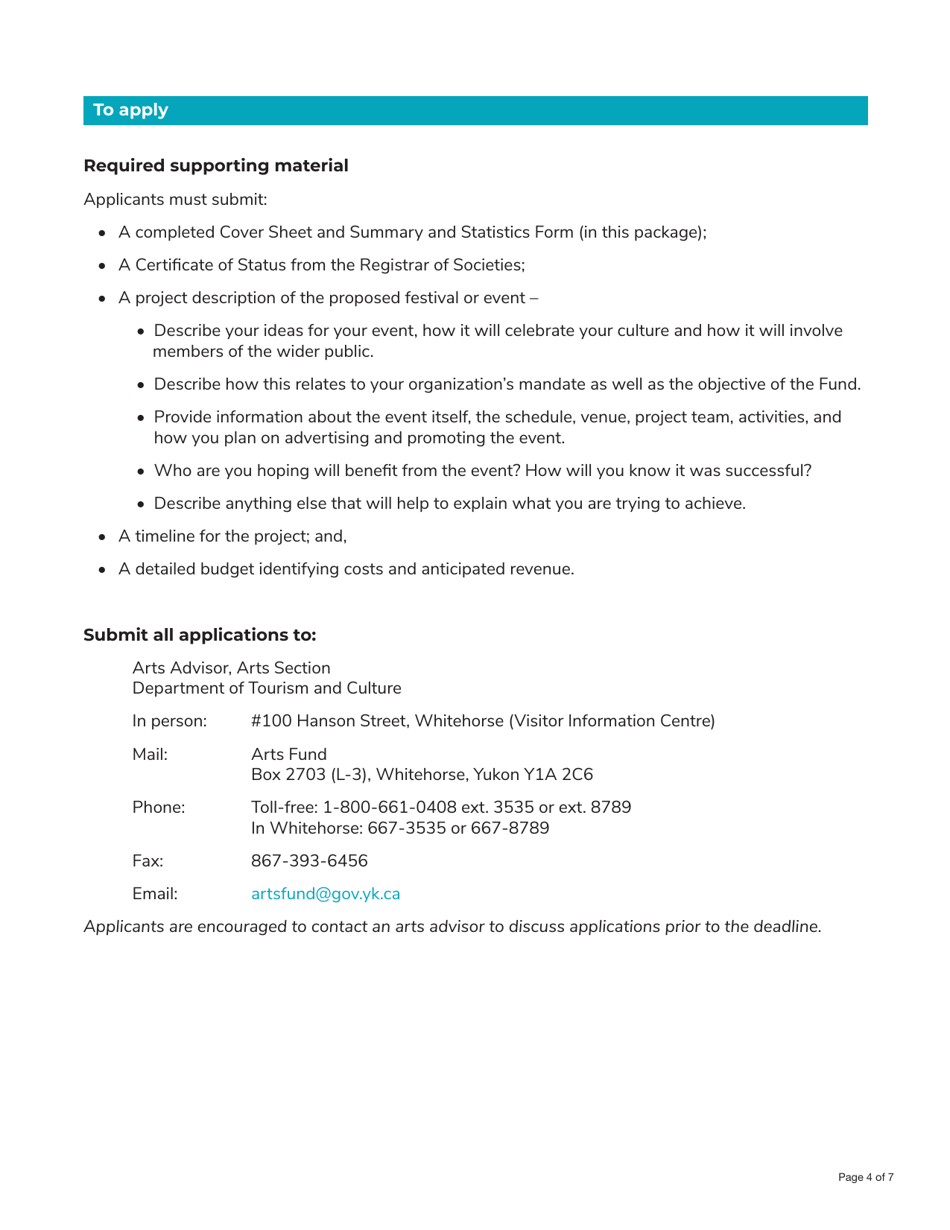 Form YG5988EQ New Canadians Event Fund Application - Yukon, Canada, Page 4