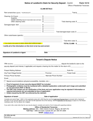 Form 13/14 &quot;Notice of Landlord's Claim for Security Deposit&quot; - Saskatchewan, Canada, Page 2