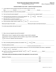 Form 12 Tenant Application for Return of Security Deposit and Interest - Saskatchewan, Canada, Page 2