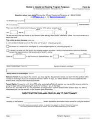 Form 8E &quot;Notice to Vacate for Housing Program Purposes&quot; - Saskatchewan, Canada, Page 2