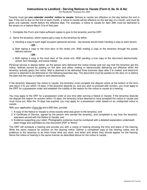 Form 8A Notice to Vacate - Employee - Saskatchewan, Canada