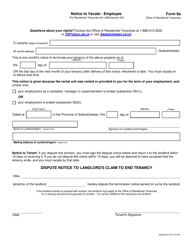 Form 8A Notice to Vacate - Employee - Saskatchewan, Canada, Page 2