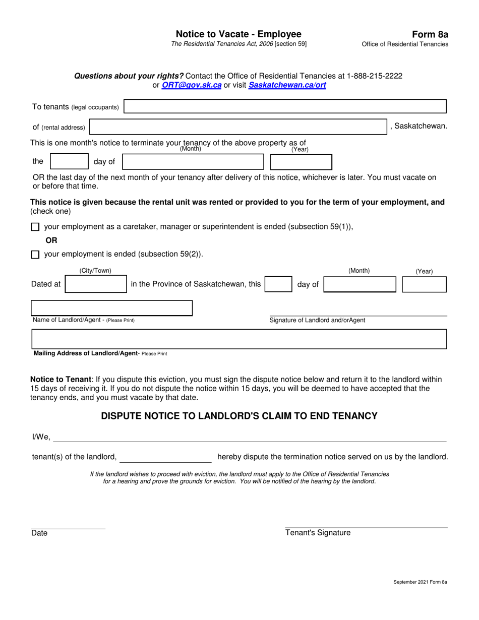 Form 8A - Fill Out, Sign Online and Download Fillable PDF, Saskatchewan ...