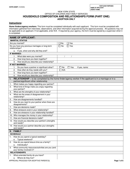 Form OCFS-5200F Household Composition and Relationships Form - Adoption Only - New York