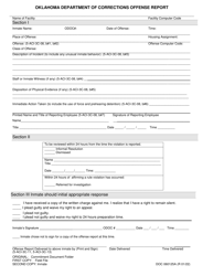 Document preview: Form OP-060125A Oklahoma Department of Corrections Offense Report - Oklahoma