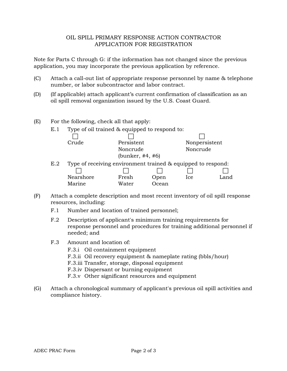 Oil Spill Primary Response Action Contractor Application for Registration - Alaska, Page 2