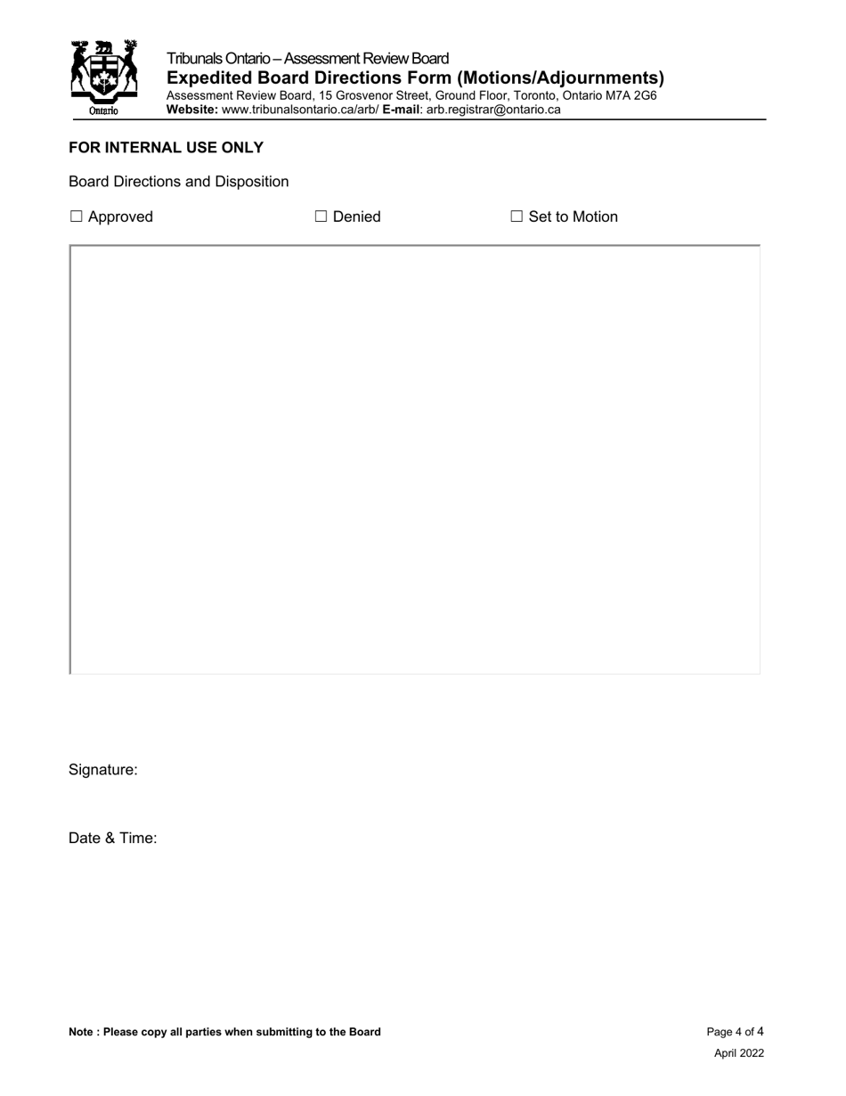 Expedited Board Directions Form (Motions / Adjournments) - Ontario, Canada, Page 4
