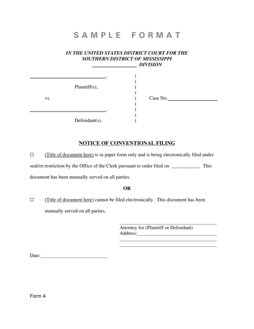 Form 4 Notice of Conventional Filing - Mississippi