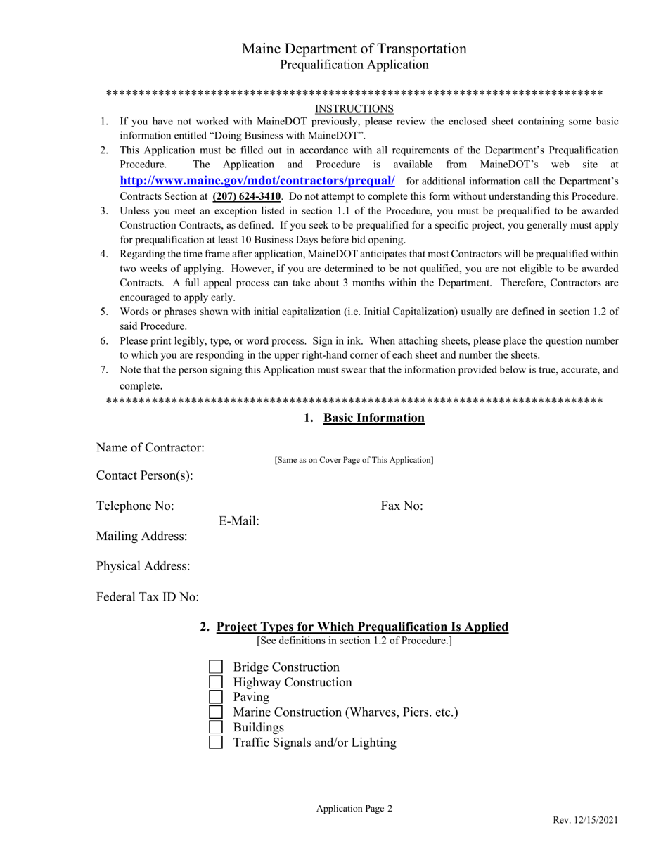 Contractor Prequalification Application - Maine, Page 13