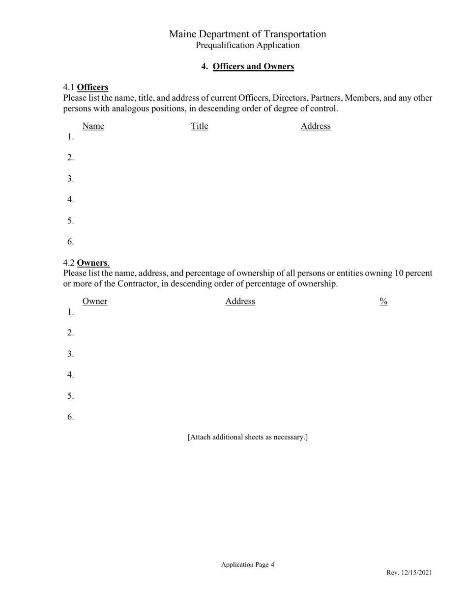 Contractor Prequalification Application - Maine, Page 15