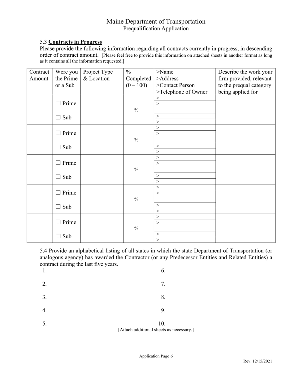 Contractor Prequalification Application - Maine, Page 17