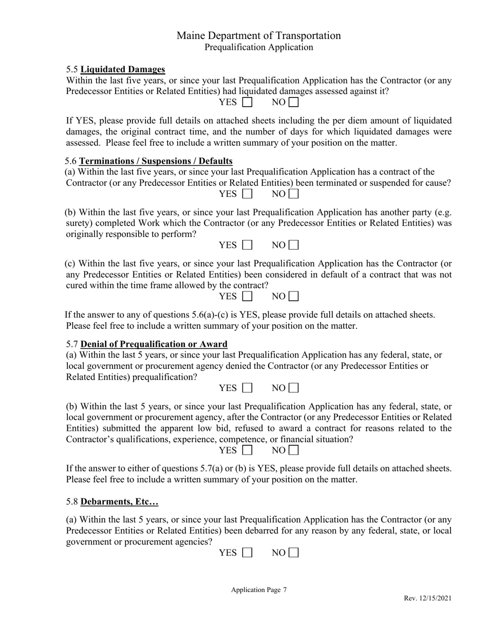 Contractor Prequalification Application - Maine, Page 18