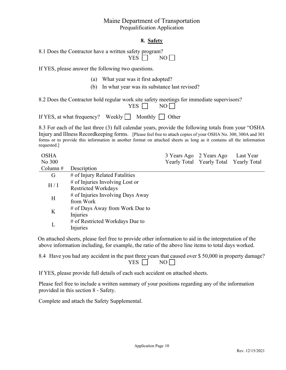Contractor Prequalification Application - Maine, Page 21