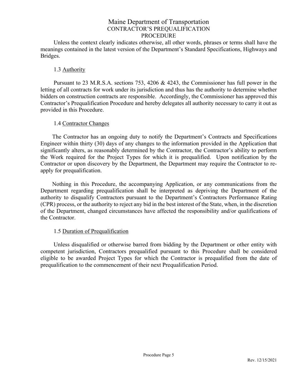 Contractor Prequalification Application - Maine, Page 5