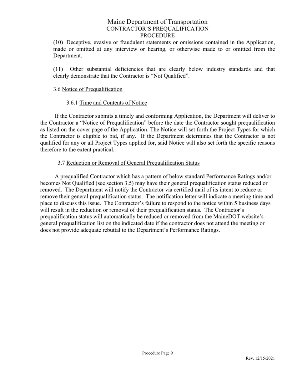 Contractor Prequalification Application - Maine, Page 9