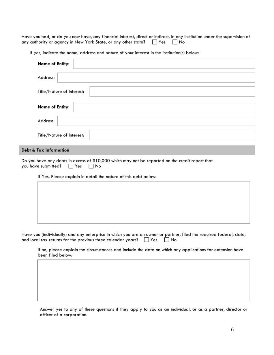Mortgage Banker / Mortgage Broker / Mortgage Loan Servicer Questionnaire - New York, Page 6