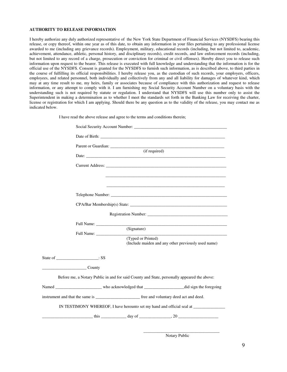 Mortgage Banker / Mortgage Broker / Mortgage Loan Servicer Questionnaire - New York, Page 9