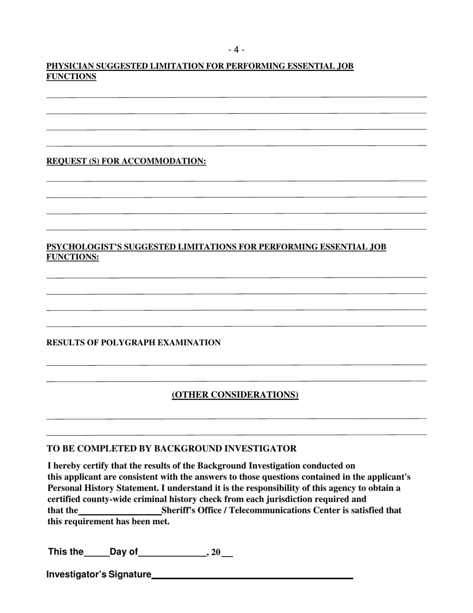 Form F-8 Summary of Background Investigation - North Carolina, Page 4