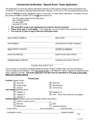 &quot;Commercial Certification Special Event Exam Application&quot; - Tennessee