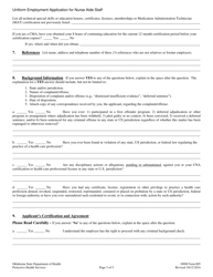 ODH Form 805 Uniform Employment Application for Nurse Aide Staff - Oklahoma, Page 5