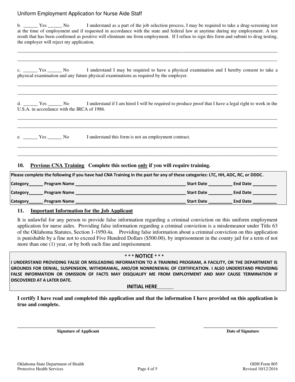 Odh Form 805 Fill Out Sign Online And Download Printable Pdf Oklahoma Templateroller