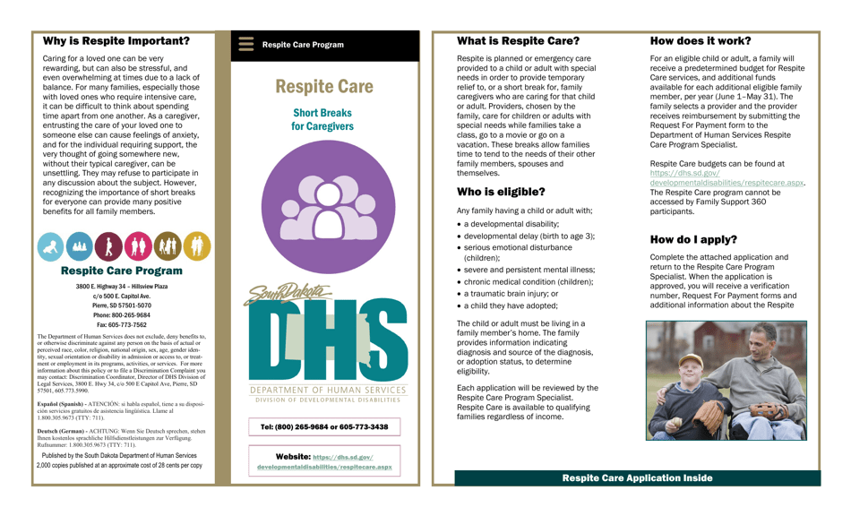 Application for Respite Care Program - South Dakota, Page 1