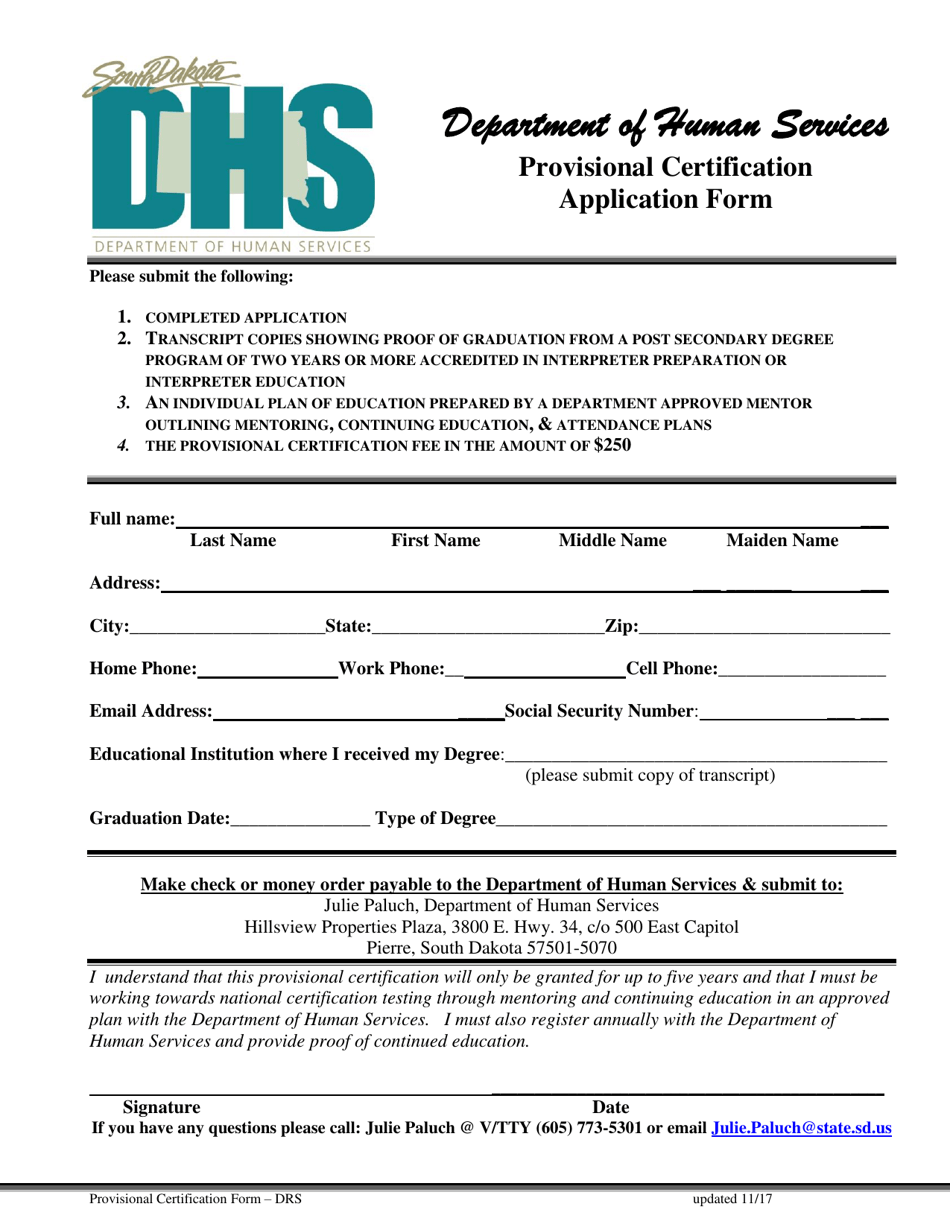 south-dakota-provisional-certification-application-form-download-printable-pdf-templateroller