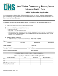 Interpreter Registry Form Initial Registration Application - South Dakota