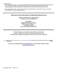 Interpreter Registry Form Initial Registration Application - South Dakota, Page 2