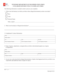Document preview: Civil Rights Division Title VI Complaint Form - Tennessee