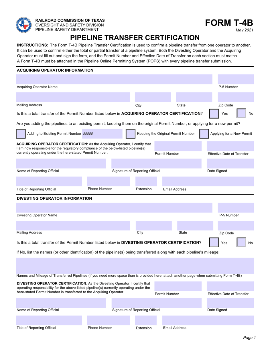 Form T-4B - Fill Out, Sign Online And Download Fillable PDF, Texas ...