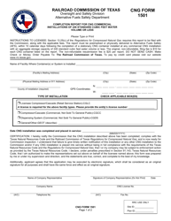 CNG Form 1501 Completion Report for Cng Commercial Installations of 240 Standard Cubic Feet Water Volume or Less - Texas