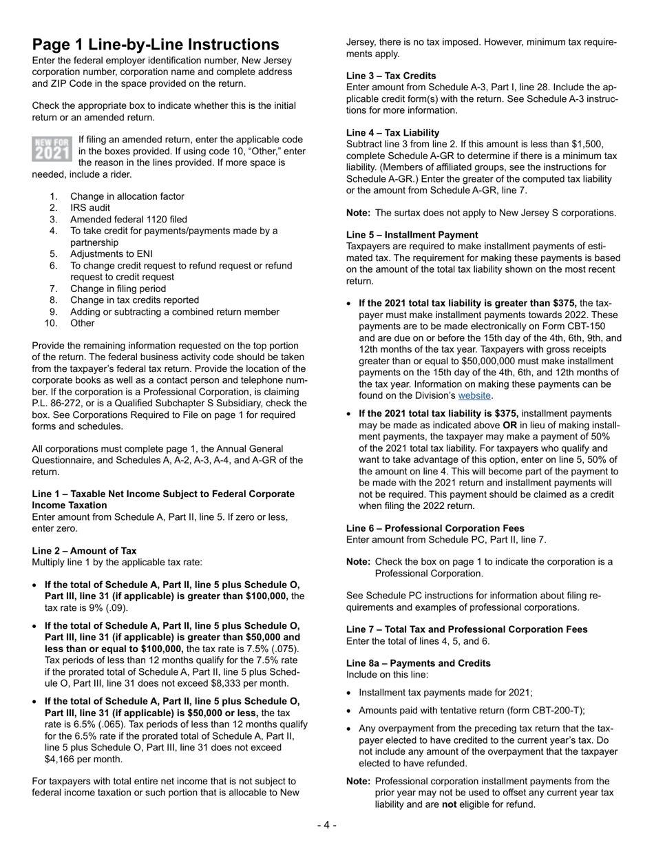 Instructions for Form CBT-100S New Jersey S Corporation Business Tax Return - New Jersey, Page 4