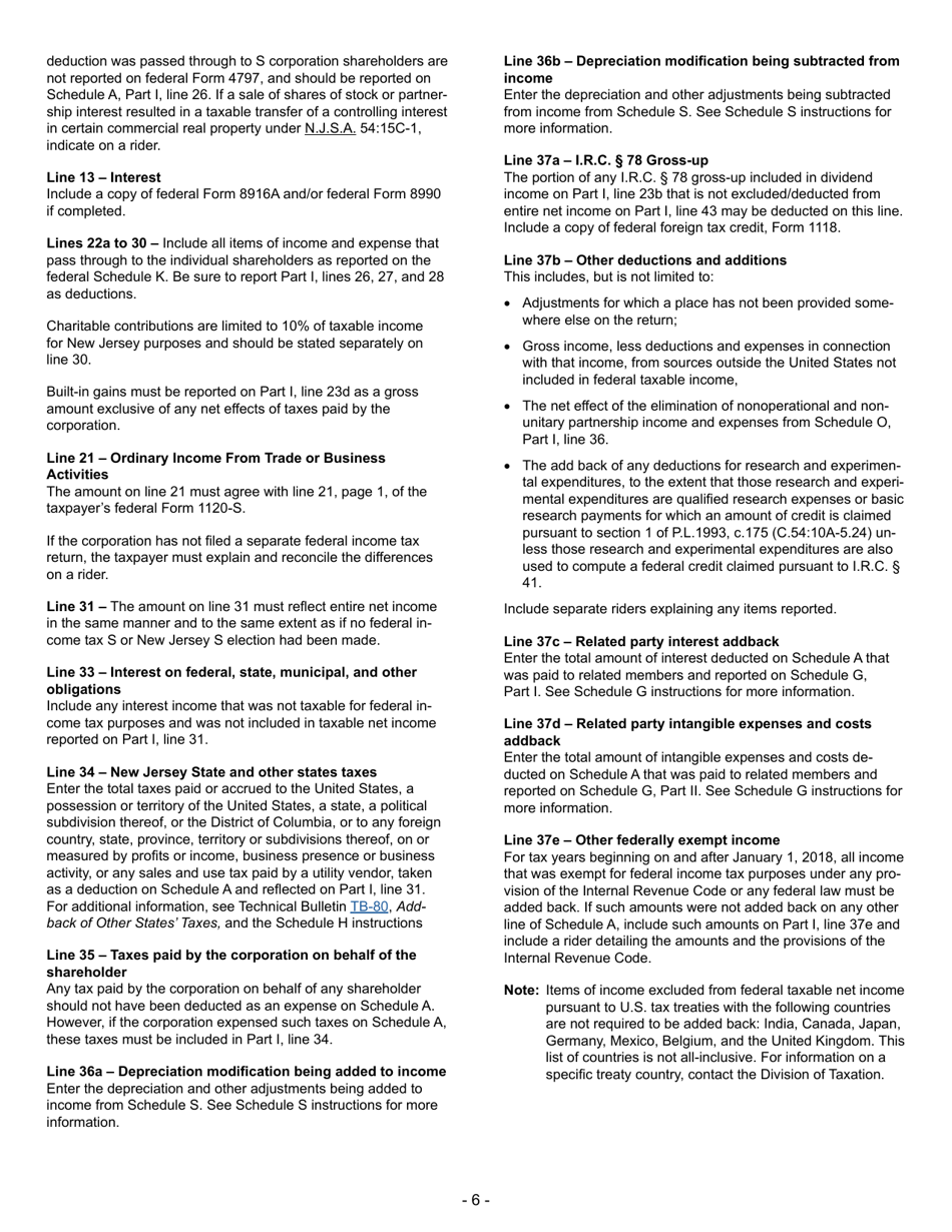 Instructions for Form CBT-100S New Jersey S Corporation Business Tax Return - New Jersey, Page 6