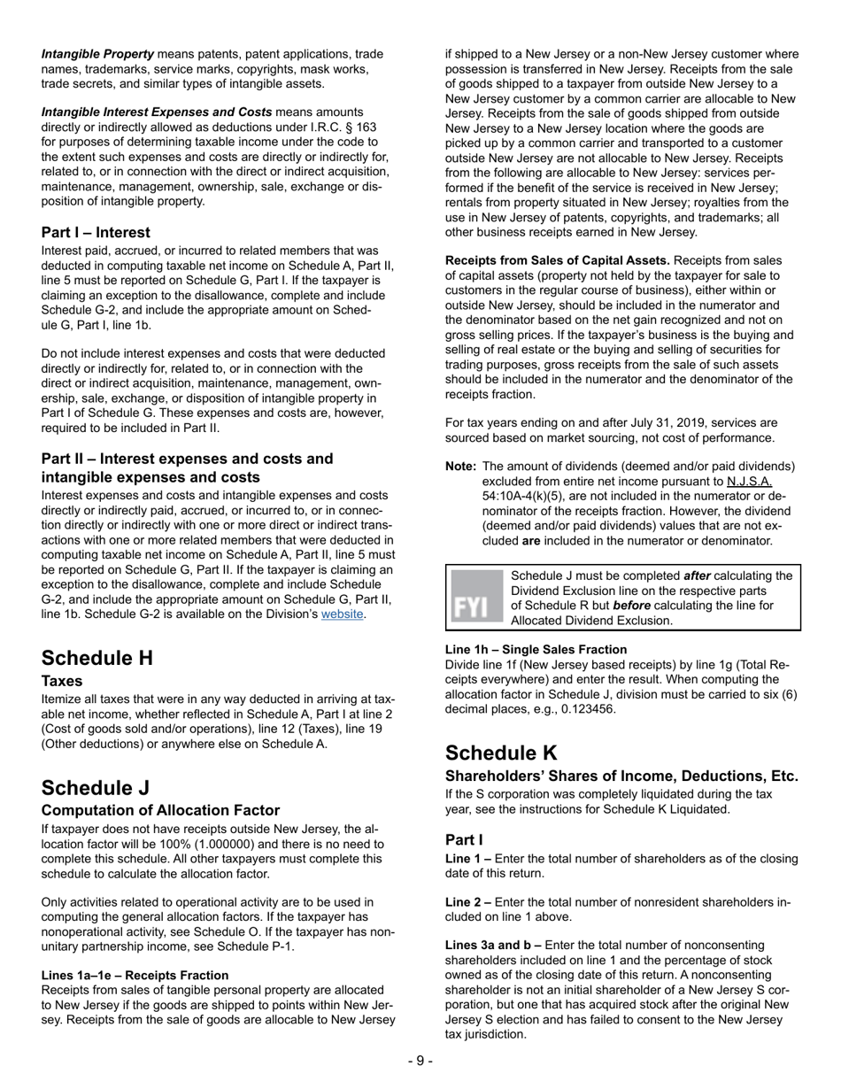 Instructions for Form CBT-100S New Jersey S Corporation Business Tax Return - New Jersey, Page 9