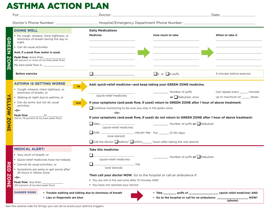 Asthma Action Plan Fill Out Sign Online And Download Pdf