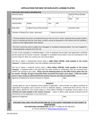 Form MV-405 &quot;Application for New or Duplicate License Plates&quot; - Wyoming