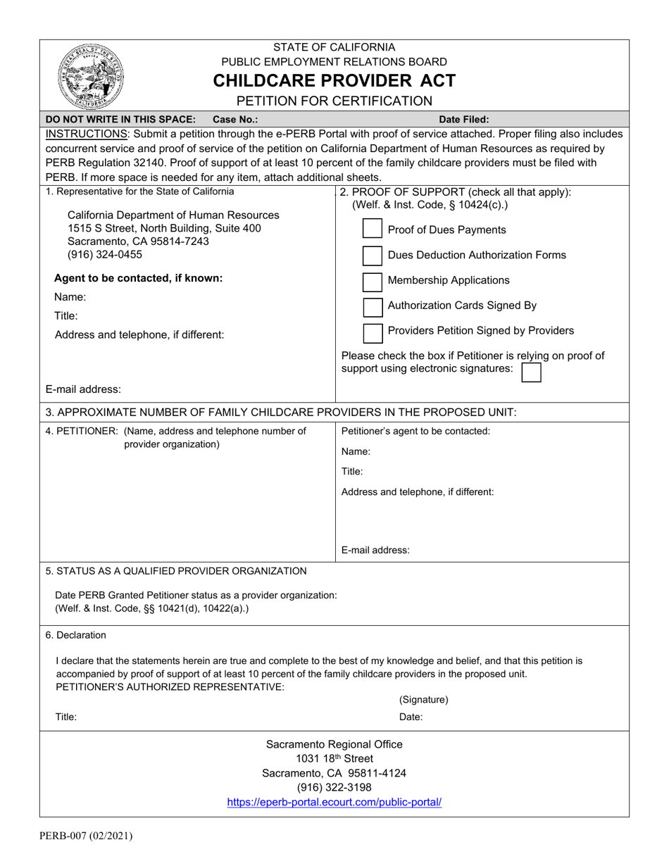 Form PERB007 Fill Out, Sign Online and Download Fillable PDF, California Templateroller