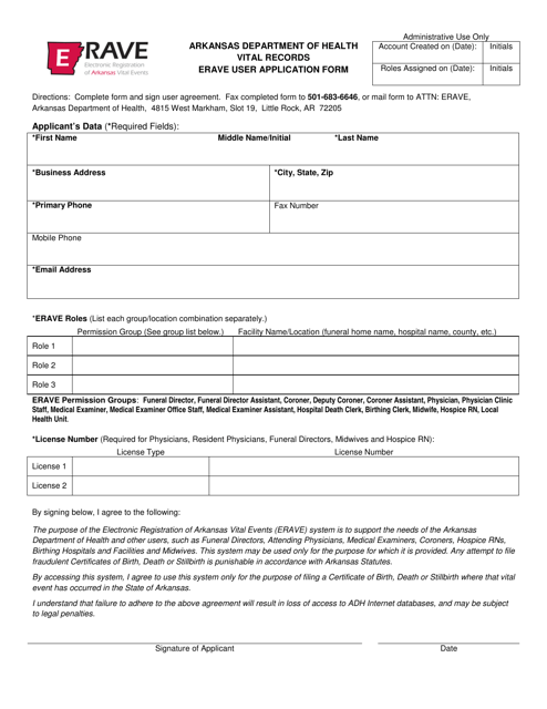 Erave User Application Form - Arkansas Download Pdf