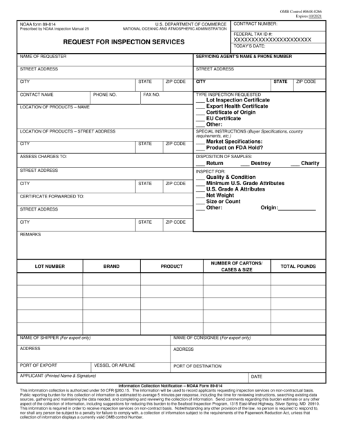 NOAA Form 89-814 Request for Inspection Services