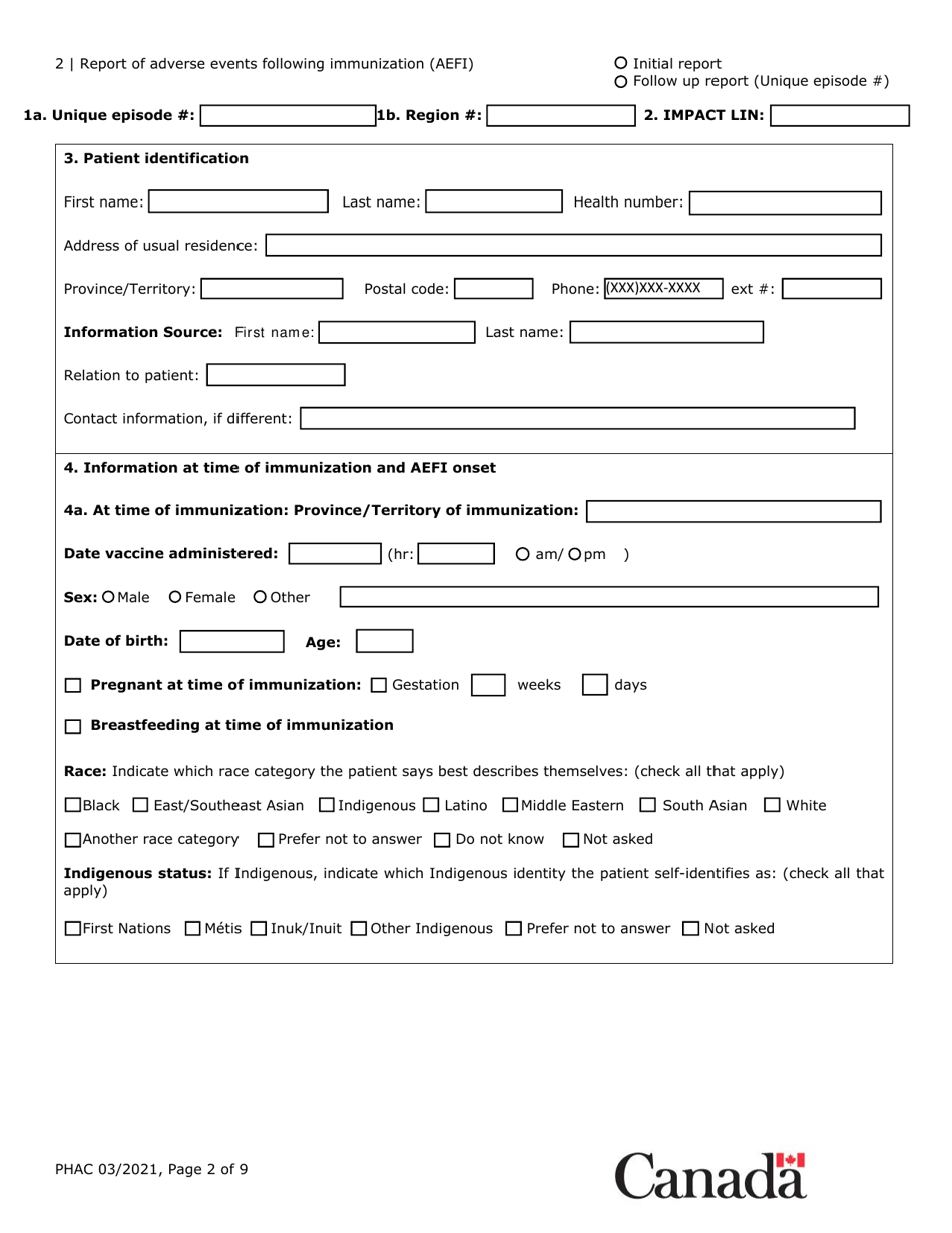 Report of Adverse Events Following Immunization (Aefi) - Canada, Page 2