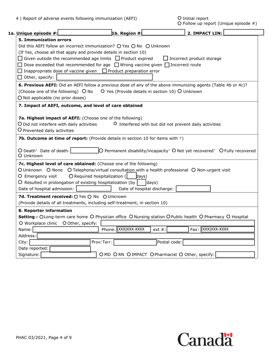 Report of Adverse Events Following Immunization (Aefi) - Canada, Page 4