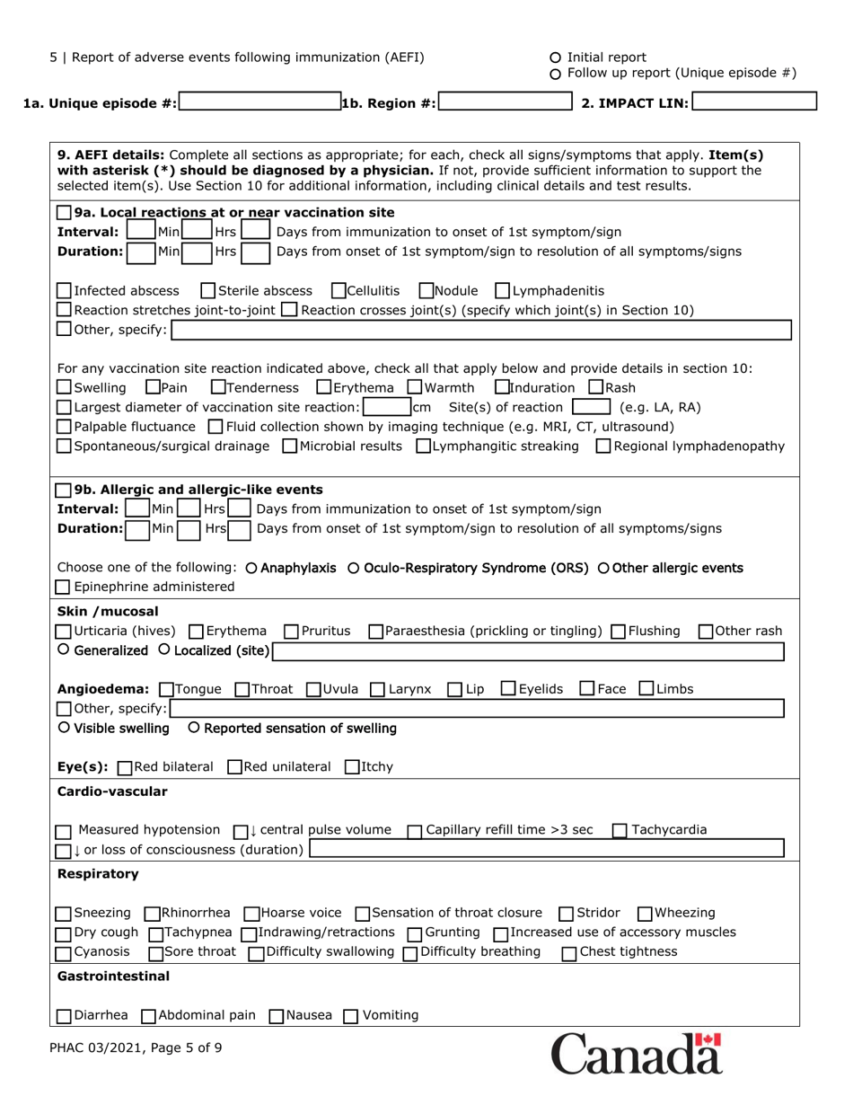 Report of Adverse Events Following Immunization (Aefi) - Canada, Page 5