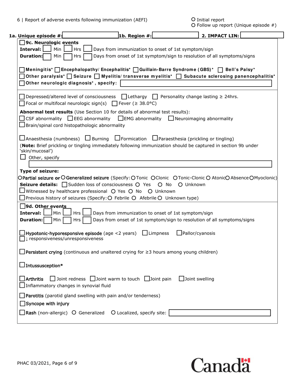 Report of Adverse Events Following Immunization (Aefi) - Canada, Page 6