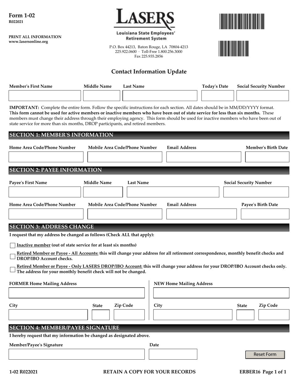 Form 1-02 Contact Information Update - Louisiana, Page 1