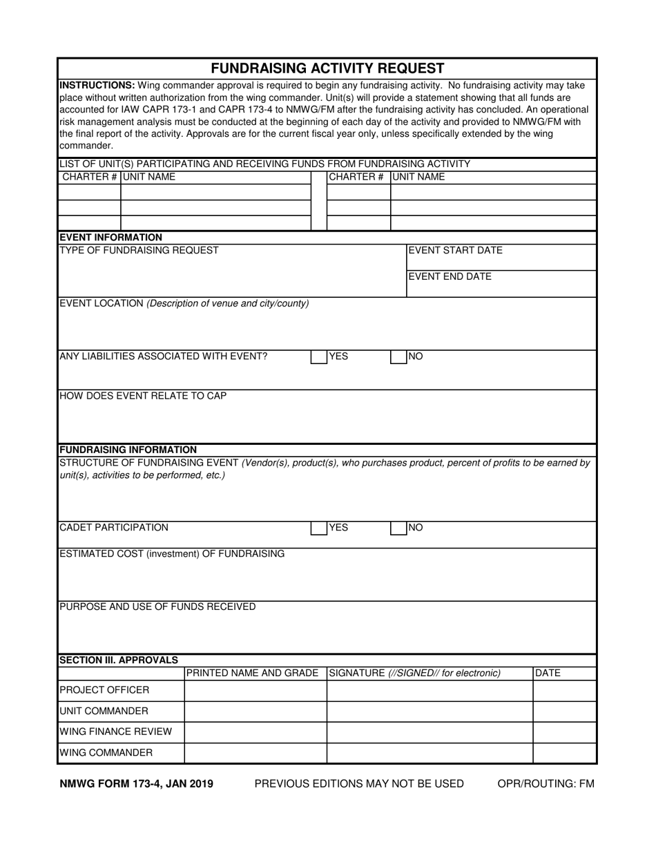 NMWG Form 173-4 Fundraising Activity Request, Page 1