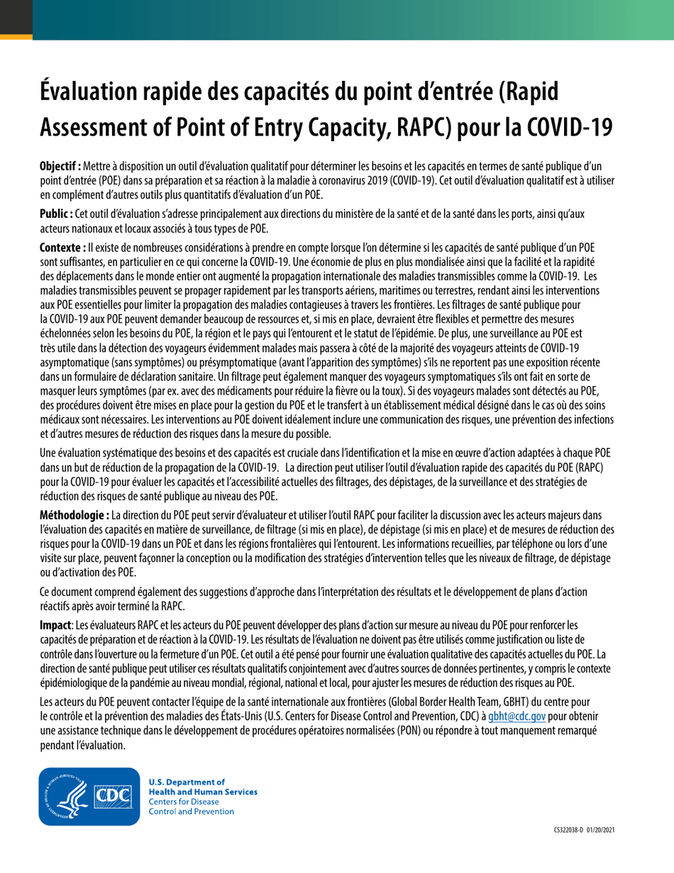 Form CS322038-D Covid-19 Rapid Assessment of Poe Capacity (French), Page 1