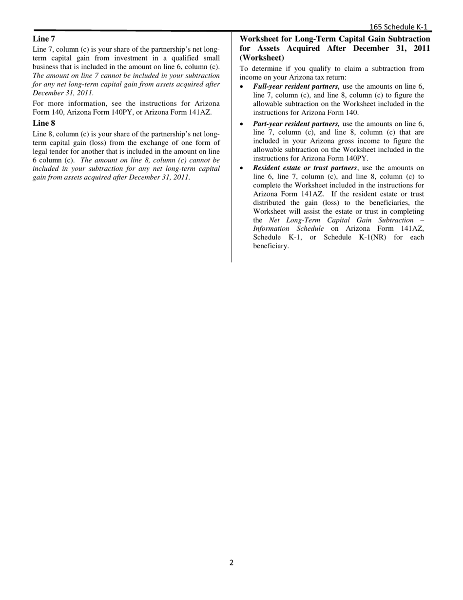 Arizona Form 165 (ADOR10344) Schedule K-1 Resident and Part-Year Resident Partners Share of Adjustment to Partnership Income - Arizona, Page 4