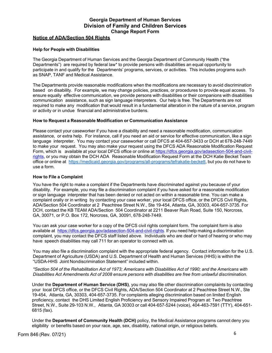 Form 846 Change Report Form - Georgia (United States), Page 6
